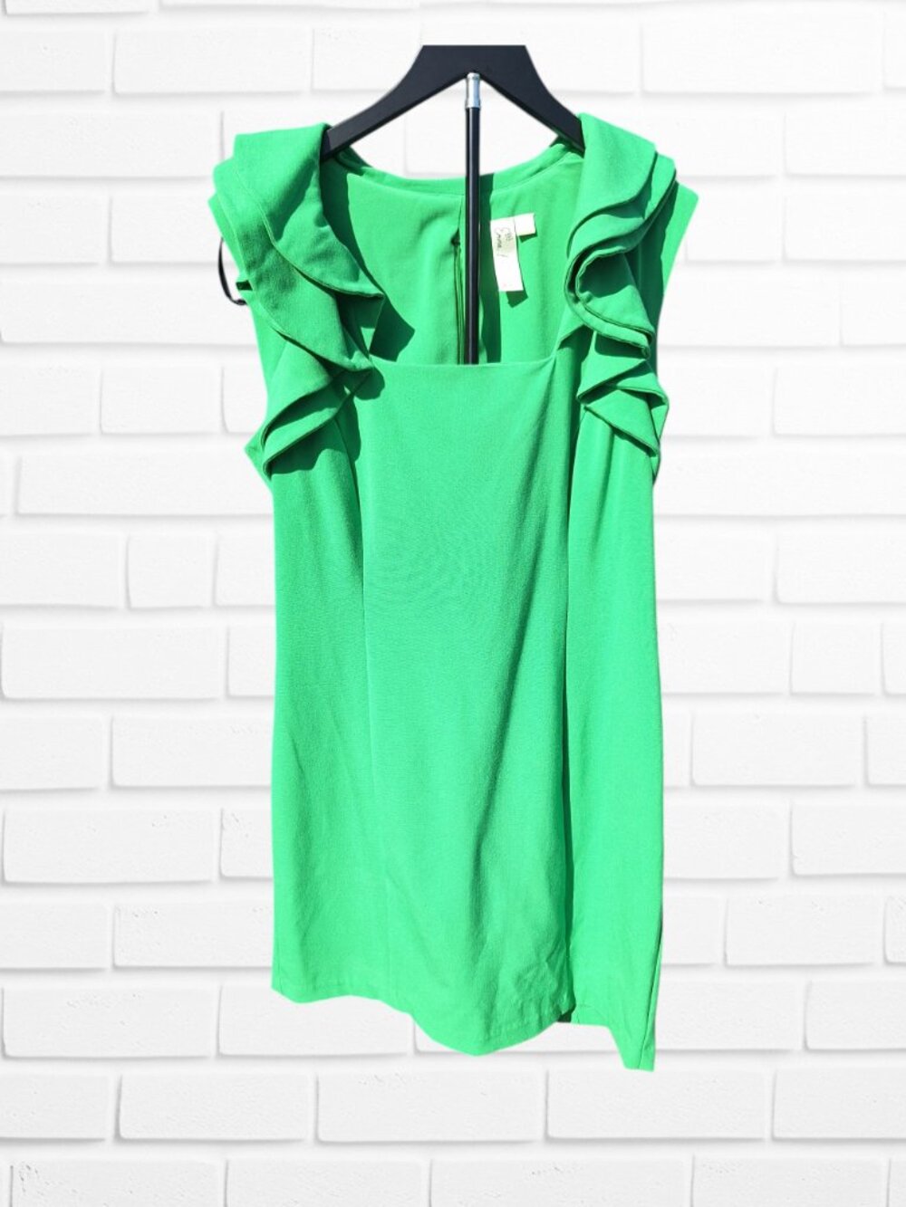 Emma & Michele 60s Style Green Flutter Sleeve Sheath Dress Size 14 Retro Mod